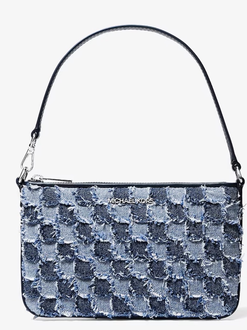 Michael Kors Jet Set Small Blue Denim Patchwork Convertible Wristlet Bag NWT
